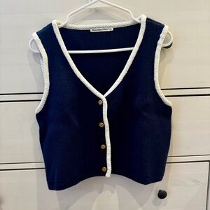 Abercrombie Navy Contrast Trim Gold Button Sweater Vest Top Size L